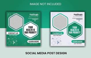 Creative healthcare social media post design, web banner with color variation template, Medical service post vector