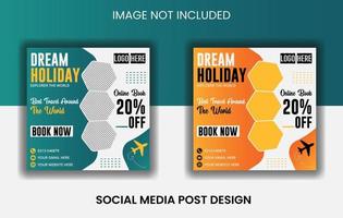 Creative Travelling social media post or web banner with color variation template, Smart brand products service post vector