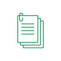 eps10 vector verde pila de papel con icono de clip aislado sobre fondo blanco. los papeles de los documentos apilan los símbolos de esquema en un estilo moderno, plano y sencillo para el diseño de su sitio web, el logotipo y la aplicación móvil