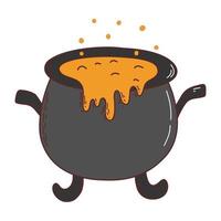 Halloween witches cauldron with poison potion. Halloween element. Trick or treat concept. Vector illustration in hand drawn style