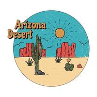 vibraciones del desierto de arizona con cactus y montaña. diseño de impresión para prendas de vestir, pegatinas, camisetas y otros. ilustración retro de la vendimia. vector