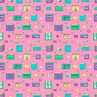 Vaporwave UI and UX elements seamless pattern. PC retro game frame. Nostalgic style 70s, 80s, 90s. vector