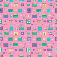 Vaporwave UI and UX elements seamless pattern. PC retro game frame. Nostalgic style 70s, 80s, 90s. vector