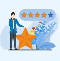 Women Characters Give Star Feedback. Vector customer review concept. Star review with good and bad rating and text. Web Vector Illustration