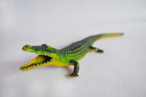 Selective focus of ceramics crocodile isolated on white background photo