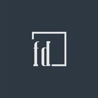 FD initial monogram logo with rectangle style dsign vector