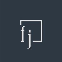 FJ initial monogram logo with rectangle style dsign vector