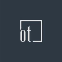 OT initial monogram logo with rectangle style dsign vector