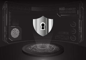 Modern Holographic Lock Projected on Technology Background vector