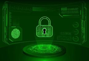 Modern Holographic Lock Projected on Technology Background vector