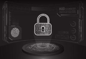 Modern Holographic Lock Projected on Technology Background vector