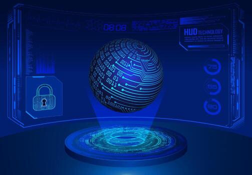 globo holográfico moderno proyectado sobre fondo de tecnología vector