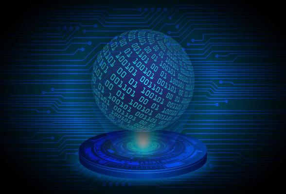 Modern Globe World Map Holographic Projector on Technology Background