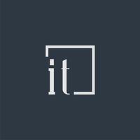 IT initial monogram logo with rectangle style dsign vector