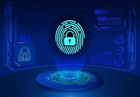 Modern Holographic Lock Projected on Technology Background vector