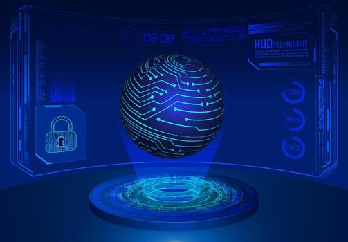 globo holográfico moderno proyectado sobre fondo de tecnología vector