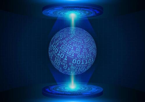 globo holográfico moderno proyectado sobre fondo de tecnología vector