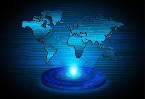 Proyector holográfico de mapa mundial de globo moderno sobre fondo de tecnología vector