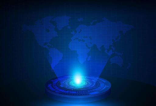 Modern World Map Holographic Projector on Technology Background vector