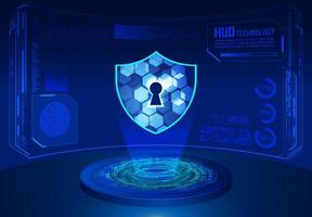 Modern Holographic Lock Projected on Technology Background vector