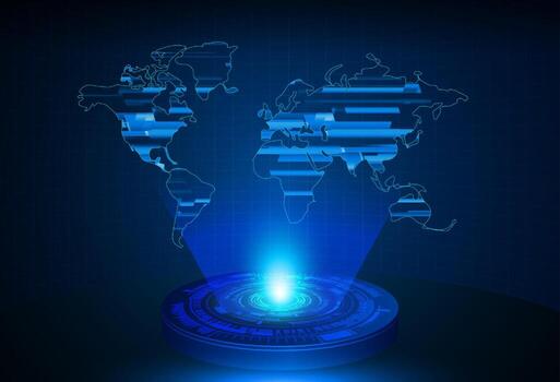 Modern World Map Holographic Projector on Technology Background vector