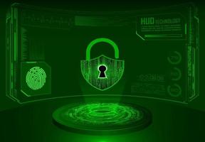 Modern Holographic Lock Projected on Technology Background vector