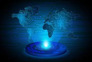 Modern Globe World Map Holographic Projector on Technology Background vector