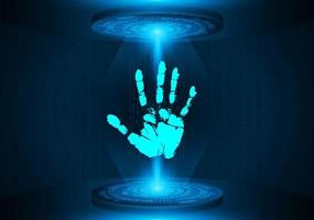 Modern Holographic Finger Hand Print Projected on Technology Background vector