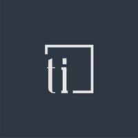 TI initial monogram logo with rectangle style dsign vector