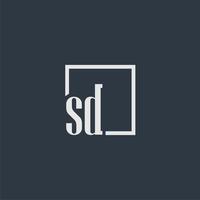 SD initial monogram logo with rectangle style dsign vector