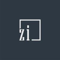 ZI initial monogram logo with rectangle style dsign vector