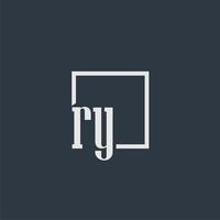 logotipo de monograma inicial de ry con diseño de estilo rectangular vector