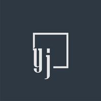 YJ initial monogram logo with rectangle style dsign vector