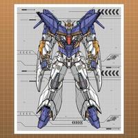 mecha robot wings builded by head arm body leg weapon illustration vector