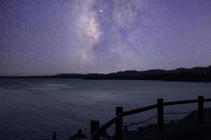 Night landscape, Red Sea and Sinai Mountains against the background of the night sky with stars and the Milky Way. Sinai peninsula. photo