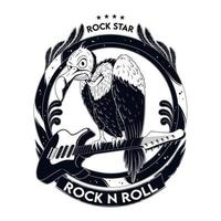 Vulture bird with guitar. Rockstar. Rock n roll vector