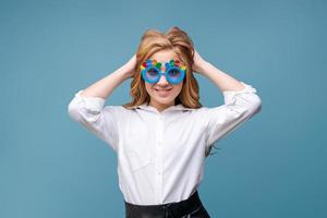 Portrait her she cute attractive pretty charming cute cheerful long haired photo