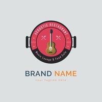 diseño de plantilla de logotipo de café de música de guitarra de restaurante acústico para marca o empresa y otros vector