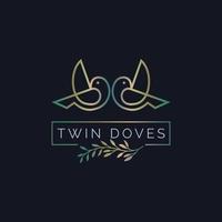 flying bird twin doves outline monogram luxury logo template design for brand or company and other vector