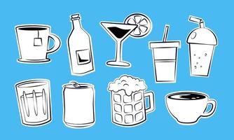 colección de pegatinas cómicas de dibujos animados - juego de bebidas y bebidas vector