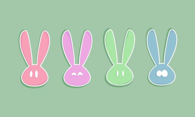 Cartoony Easter Bunny Vector Icon Set