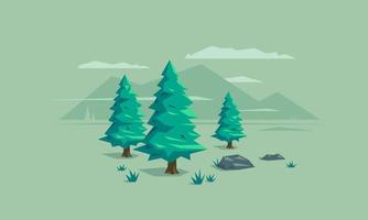 Flat Design Vector Illustration Green Landscape Trees