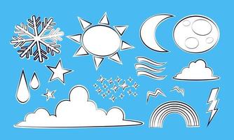 colección de pegatinas cómicas de dibujos animados - conjunto de símbolos meteorológicos vector