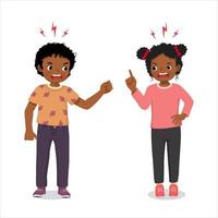 cute African kids little boy and girl angry fighting arguing shouting to each other vector