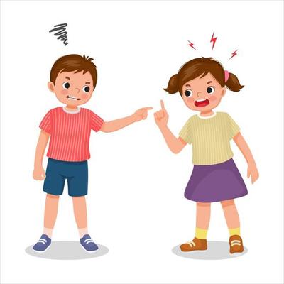 cute kids little boy and girl angry fighting arguing shouting to each other