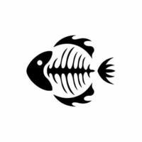 Fish Bone Icon Logo Design. Black and White Stencil Flat Vector Illustration on White Background.