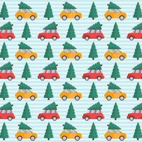 patrón para año nuevo y textil navideño, paquete con autos ilustración vectorial en estilo plano vector