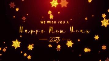 Golden text Happy New Year with gold starflakes video