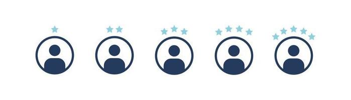 Customer experience vector icon . 1 to 5 star satisfaction rating vector icon. Rating icon. 1 to 5 star work experience symbol. Pixel vector graphics - Vector