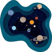 Solar system with Sun, planets and satellites deep effect papercut layer vector illustration